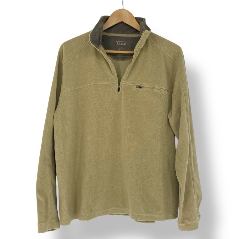 L.L. Bean Men's Tan Fleece Pullover 1/4 zip Performance Outdoor Wear size Large